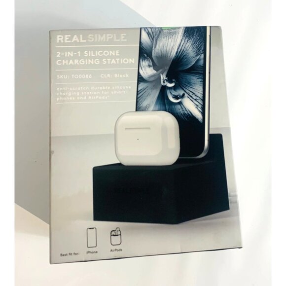 REAL SIMPLE Silicone 2 in 1 Charging Station Black (iPhone/headphones) - Picture 2 of 10